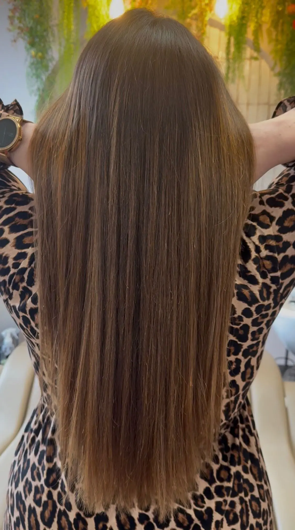 Cheveux longs bruns lisses brillants